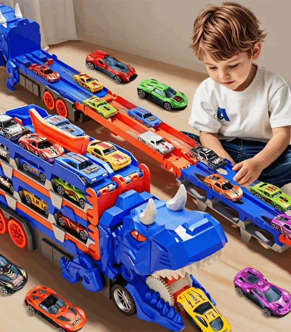[6 Cars Track Toy] 6 Cars City Track Toy Boy Set, Transforming Dinosaur Truck | Ultimate Garage Toy, Suitable for 3-5 Years Old, Youngsters's Birthday Gift for Winter