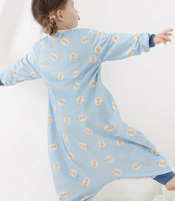 MICHLEY Youngsters' Long-Sleeve Sleeping Bag Pajamas - Cute Cartoon Bear Design, Split-Leg Anti-Kick Sleeping Bag, All-Season Comfort, Soft Polyester Fabric, Zippered Closure, Perfect for Spring & Fall, Youngsters Sleepwear | Playful Youngsters Design | Soft Polyester Pajamas, Youngsters Pajamas